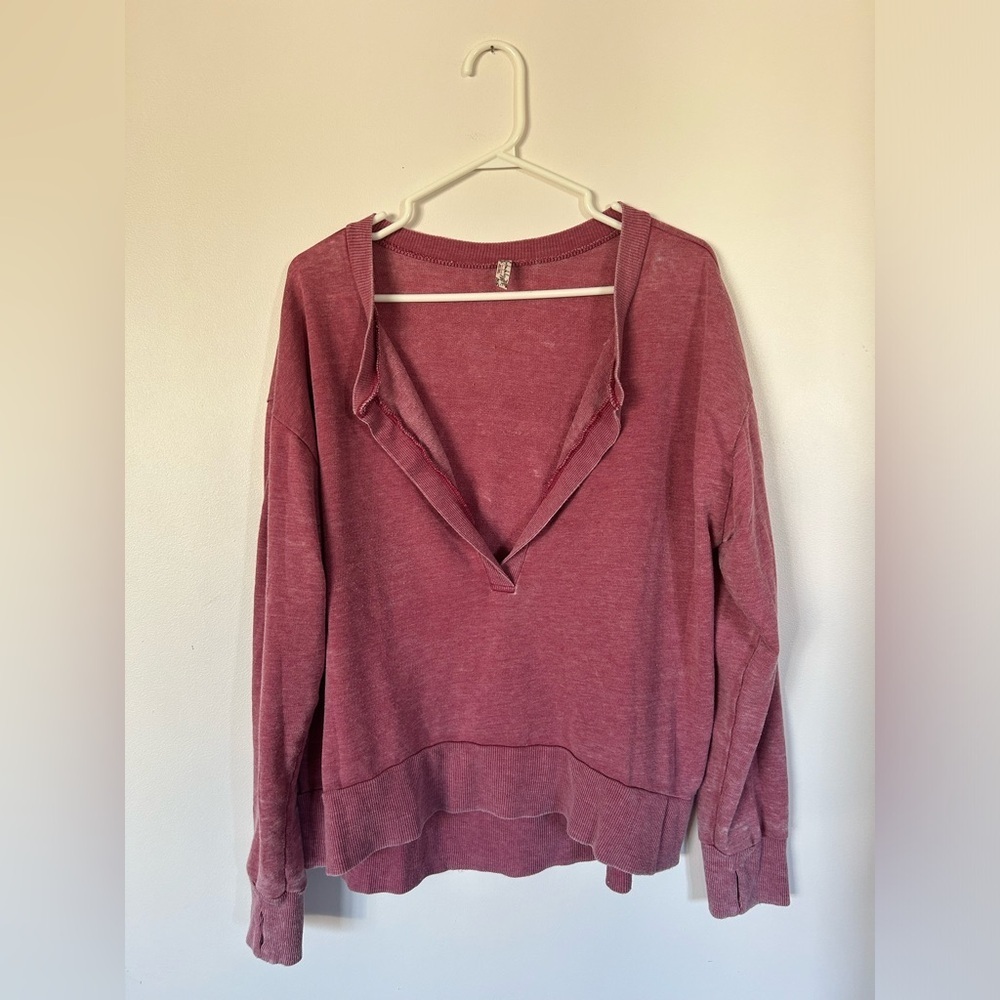 Free People Intimately Henley Sweater Small Deep Red Deep Open Neck